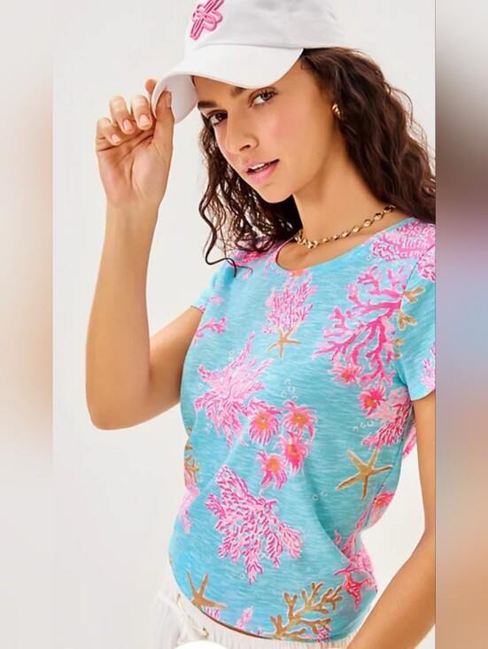Lilly Pulitzer Tops - Lilly Pulitzer Etta Scoop Neck Multi Royal Cotton Tee. Size 2XL